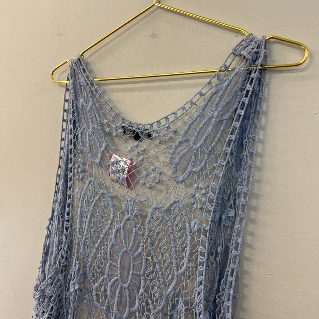 POL Blue Crochet Open Front Vest Top Small/ Medium