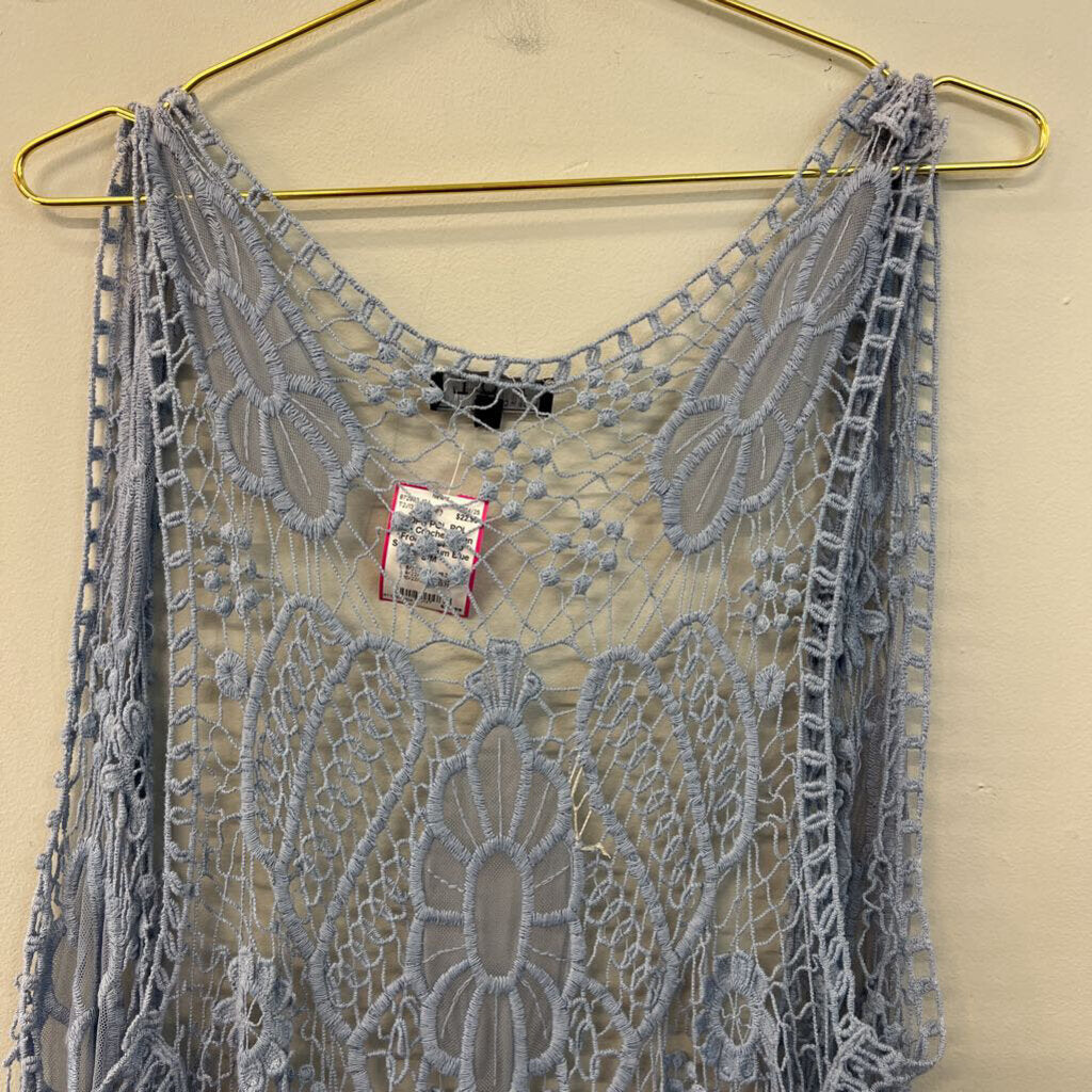 POL Blue Crochet Open Front Vest Top Small/ Medium
