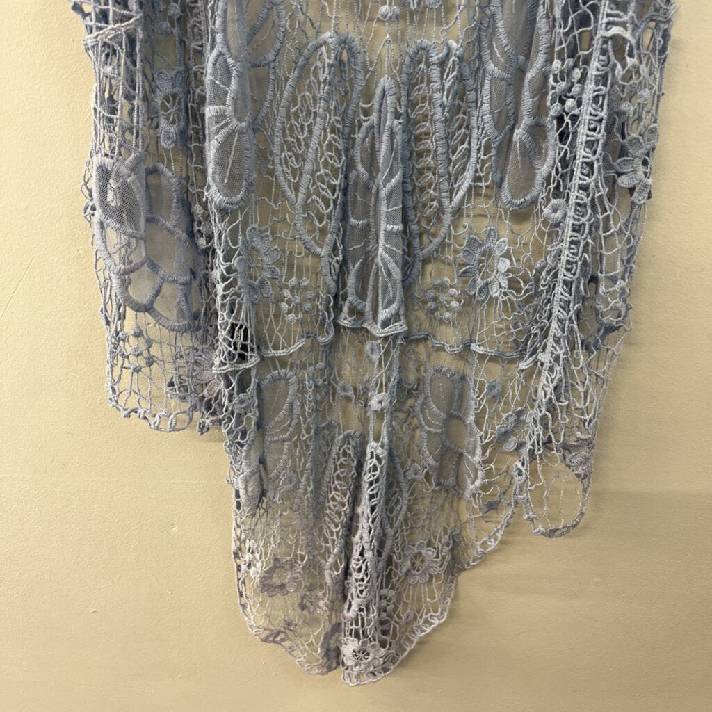 POL Blue Crochet Open Front Vest Top Small/ Medium