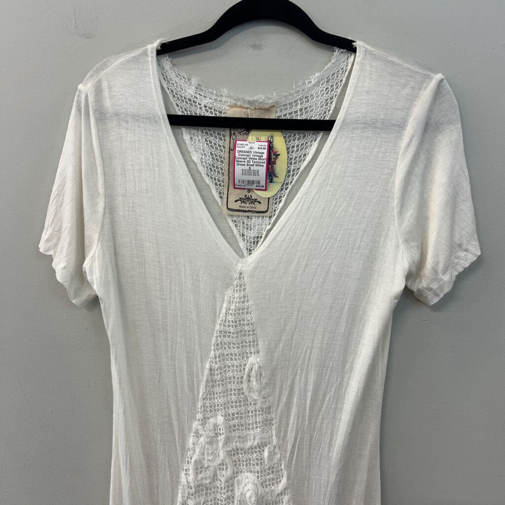 Vintage Concept White Short Sleeve 3D Textured Dress Small