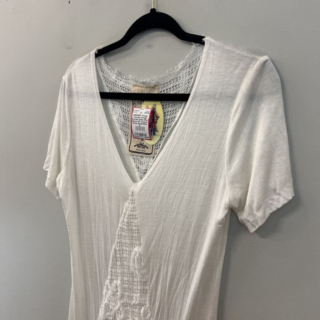 Vintage Concept White Short Sleeve 3D Textured Dress Small