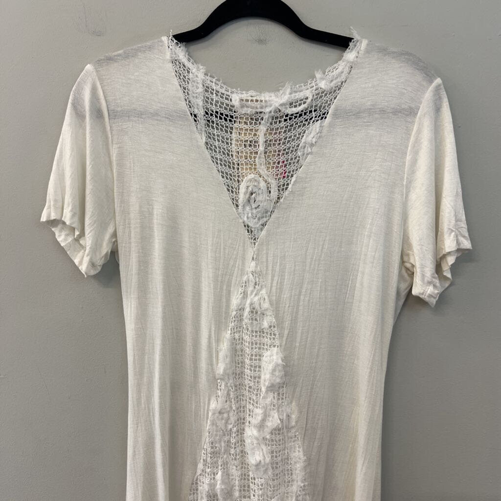 Vintage Concept White Short Sleeve 3D Textured Dress Small
