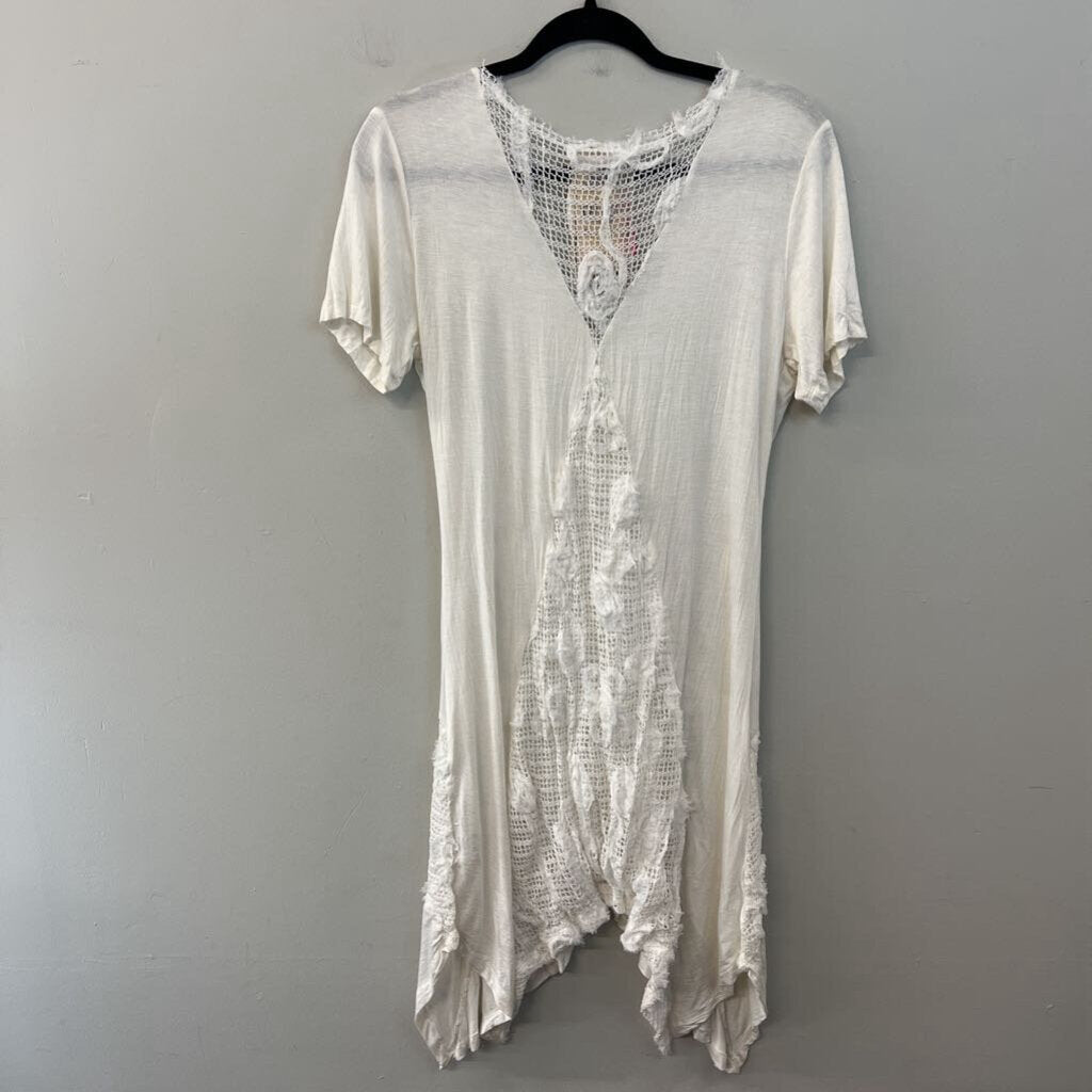 Vintage Concept White Short Sleeve 3D Textured Dress Small
