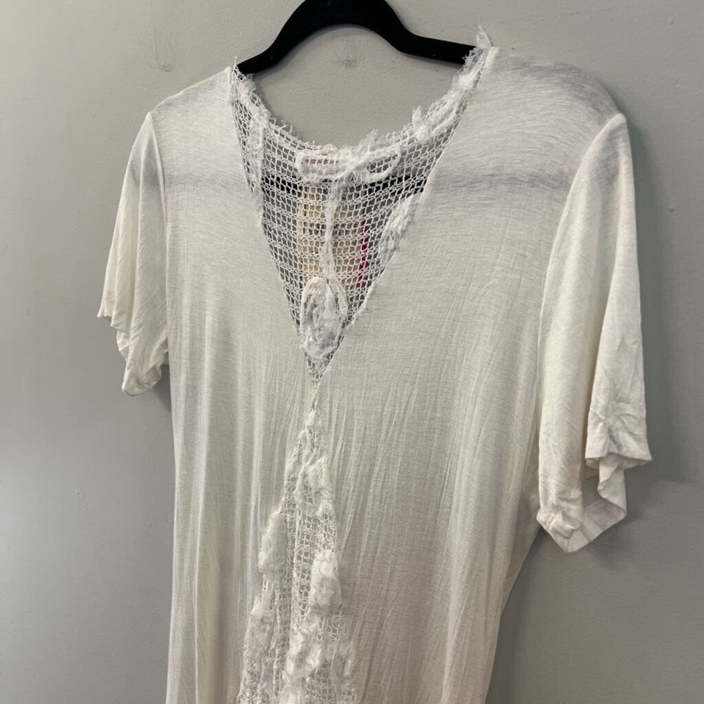 Vintage Concept White Short Sleeve 3D Textured Dress Small