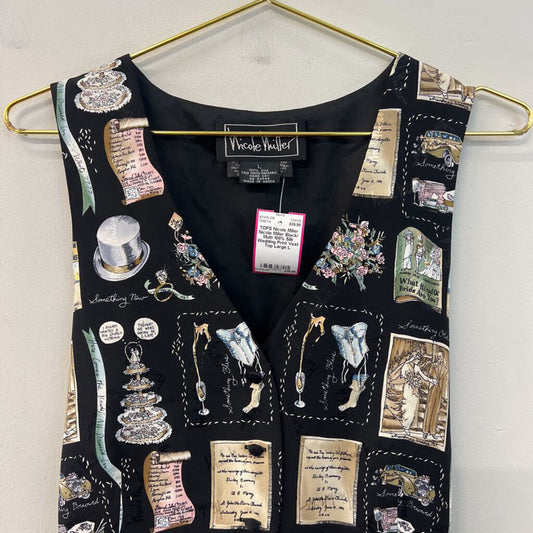 Nicole Miller Black/ Multi 100% Silk Wedding Print Vest Top Large