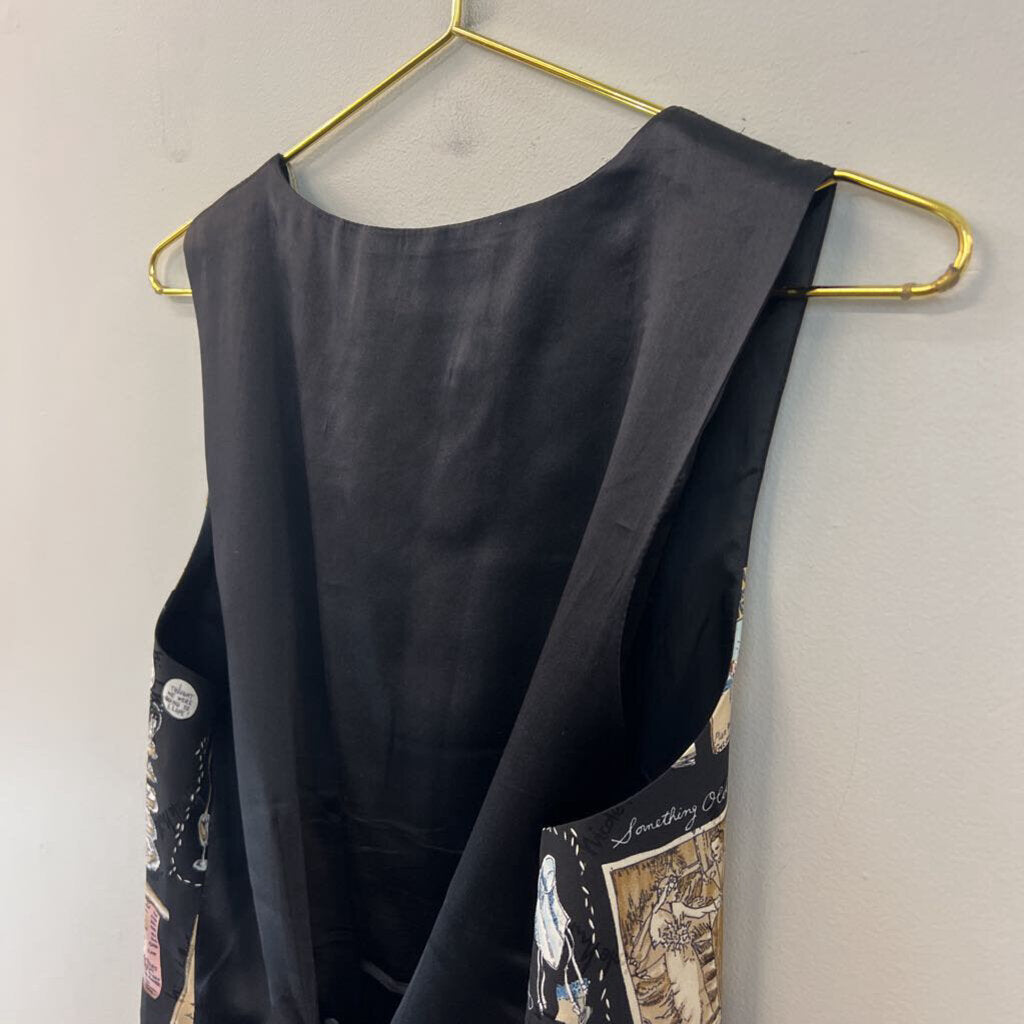 Nicole Miller Black/ Multi 100% Silk Wedding Print Vest Top Large