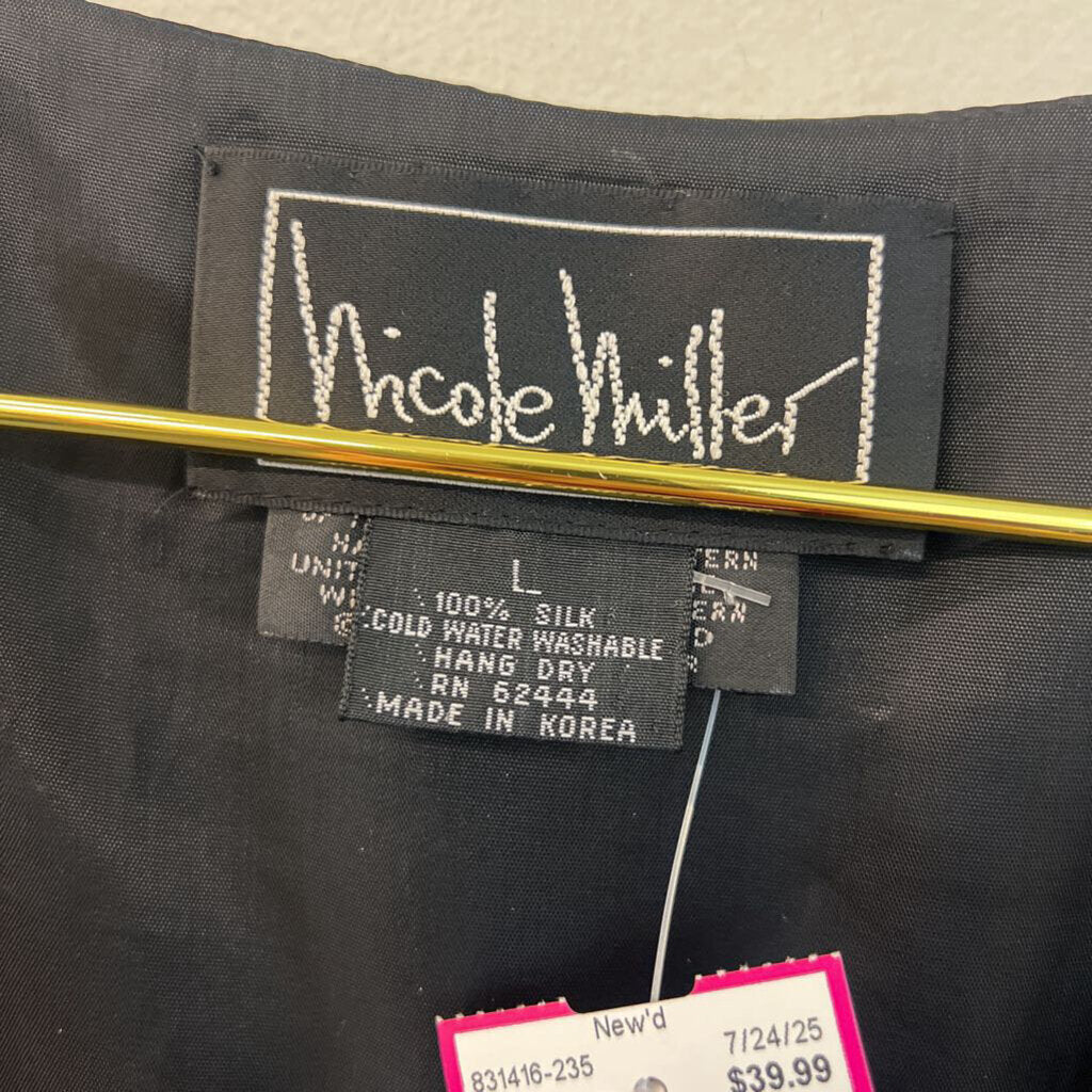 Nicole Miller Black/ Multi 100% Silk Wedding Print Vest Top Large