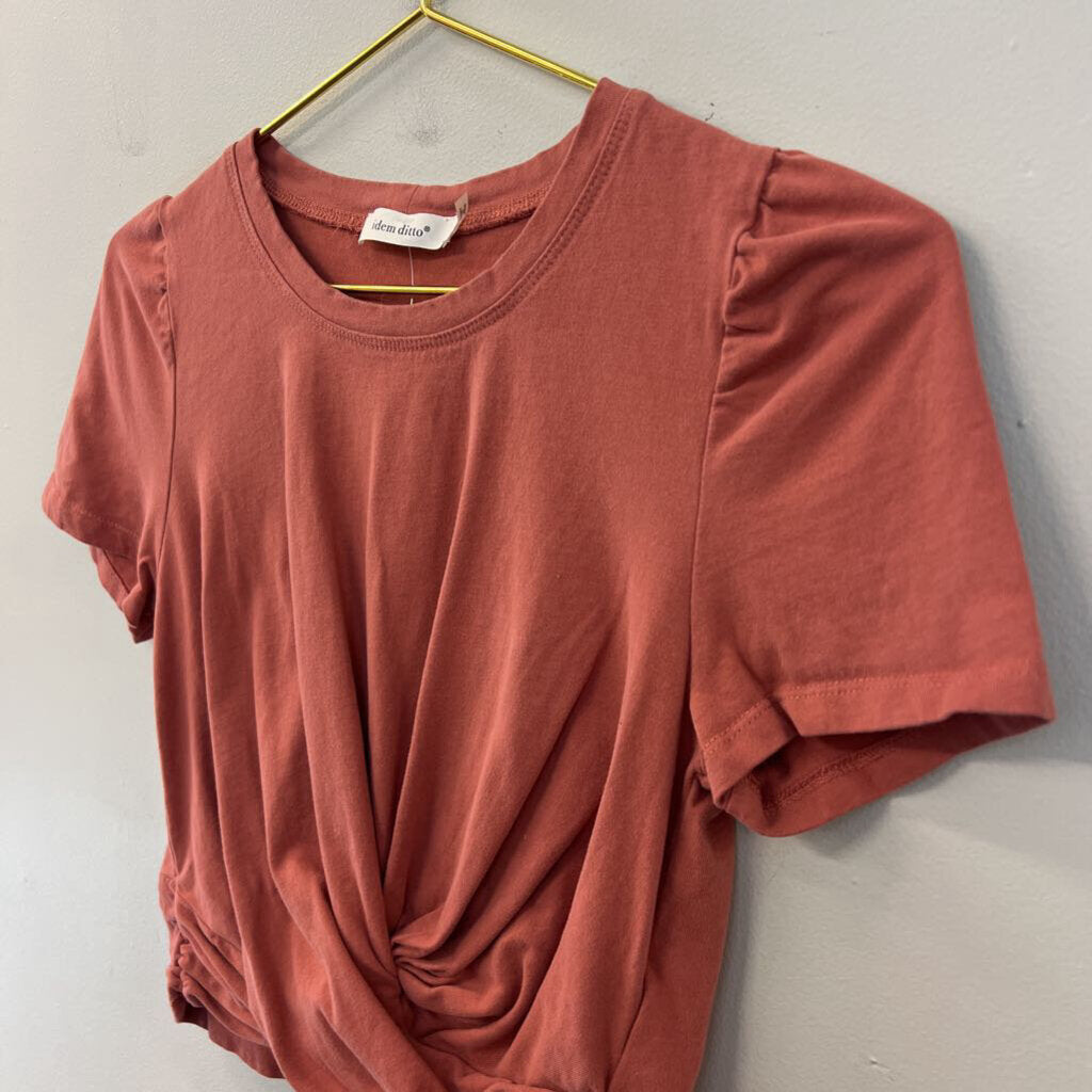 Idem Ditto Mauve Pink Cropped Short Sleeve Tie Back Top Small
