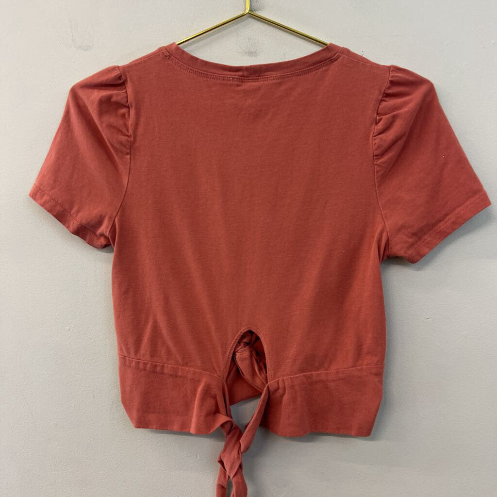Idem Ditto Mauve Pink Cropped Short Sleeve Tie Back Top Small