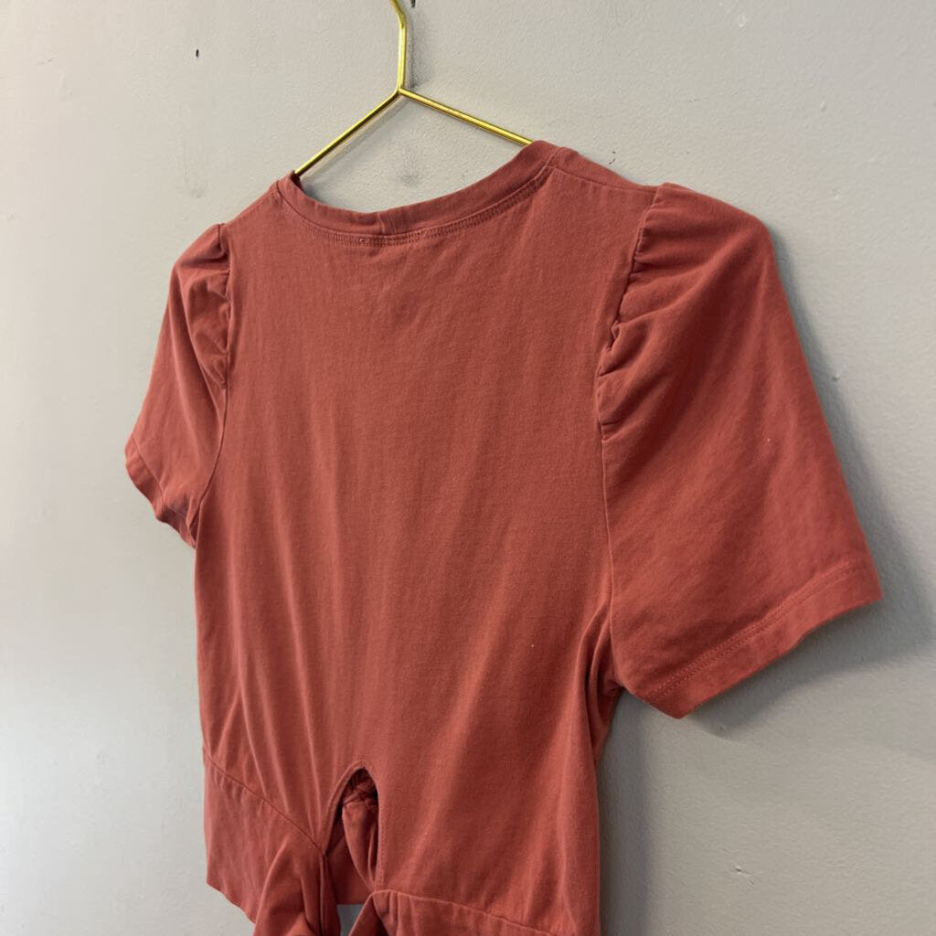 Idem Ditto Mauve Pink Cropped Short Sleeve Tie Back Top Small