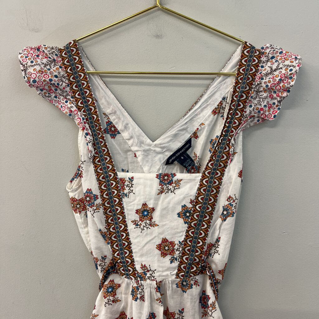French Connection White/ Multi Print Short Flutter Sleeve Tie Back Top 4