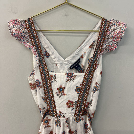 French Connection White/ Multi Print Short Flutter Sleeve Tie Back Top 4