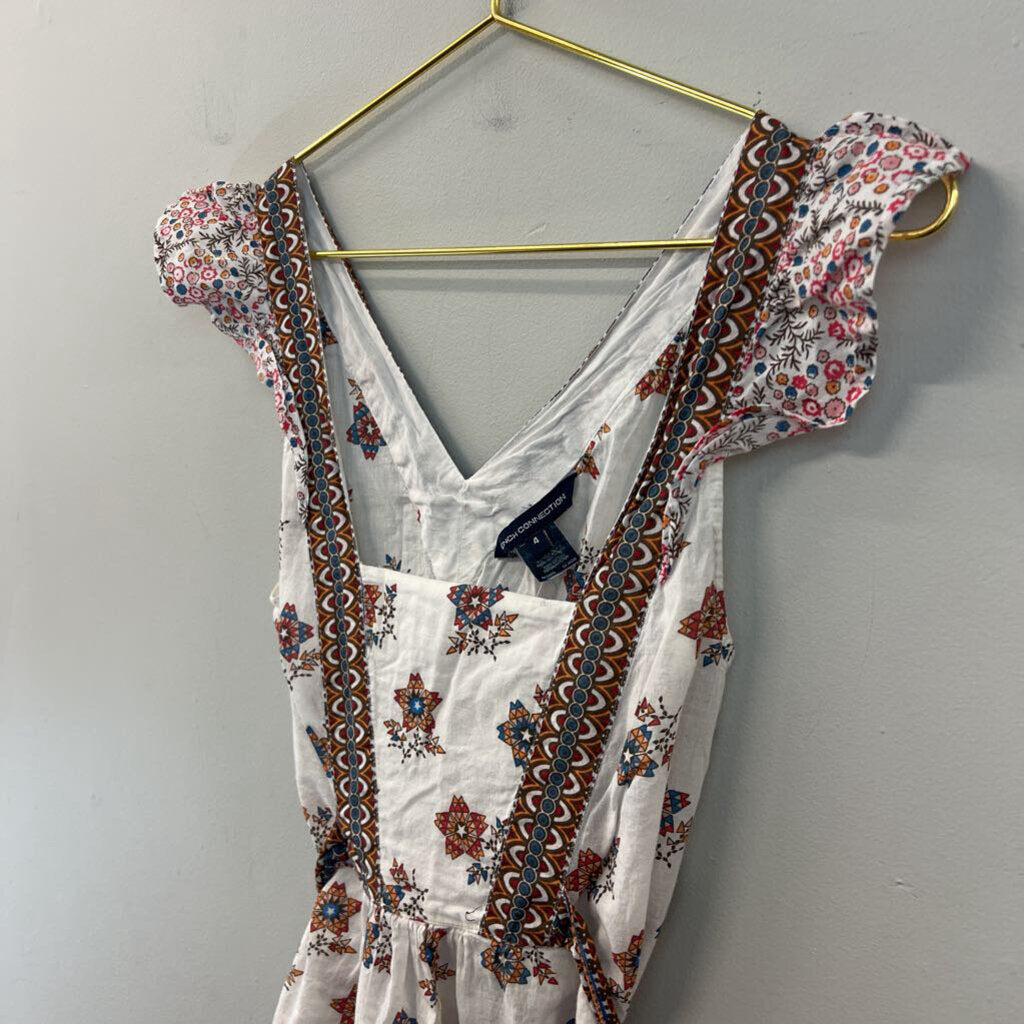 French Connection White/ Multi Print Short Flutter Sleeve Tie Back Top 4