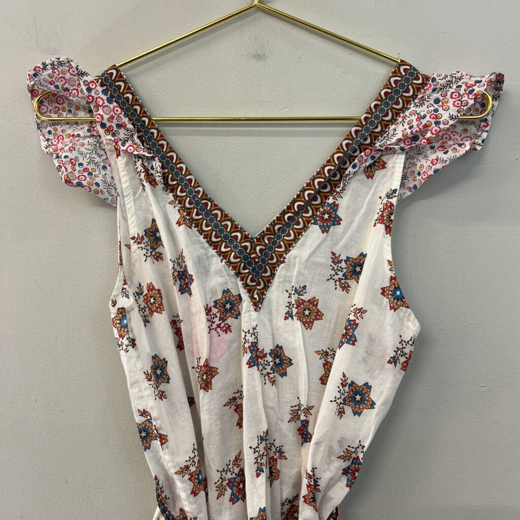 French Connection White/ Multi Print Short Flutter Sleeve Tie Back Top 4