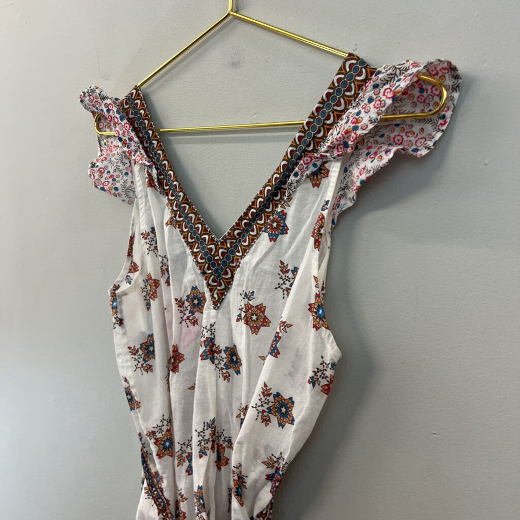 French Connection White/ Multi Print Short Flutter Sleeve Tie Back Top 4