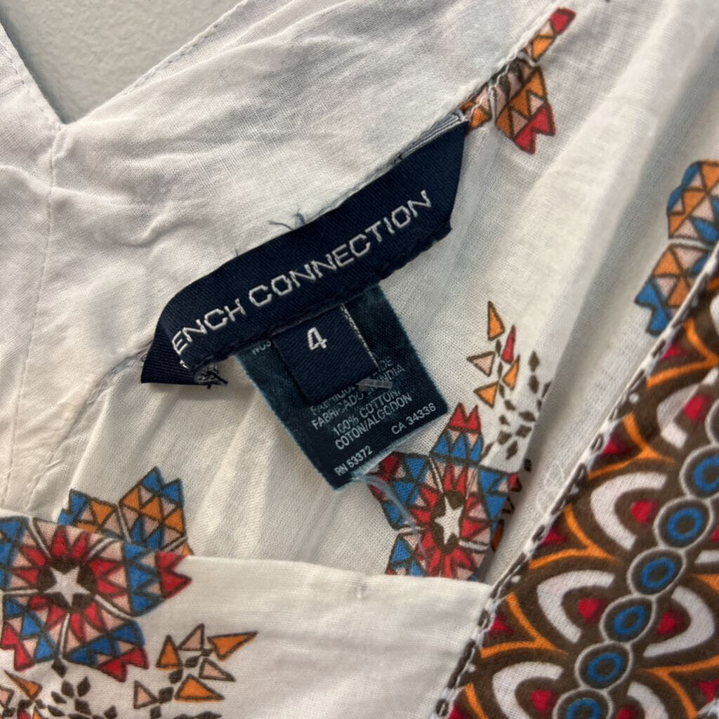 French Connection White/ Multi Print Short Flutter Sleeve Tie Back Top 4