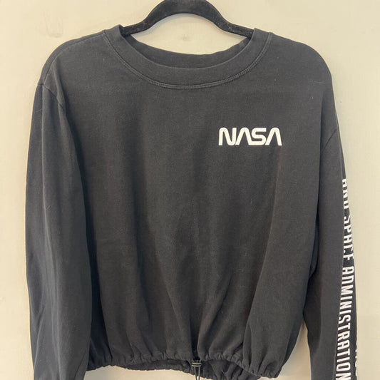 Fifth Sun Black/ White Nasa Cropped Long Sleeve Pullover Large