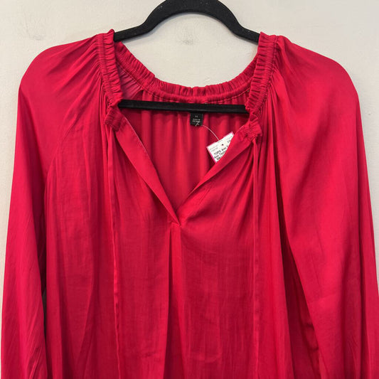 Ann Taylor Hot Pink Silky Long Sleeve Top Extra Small
