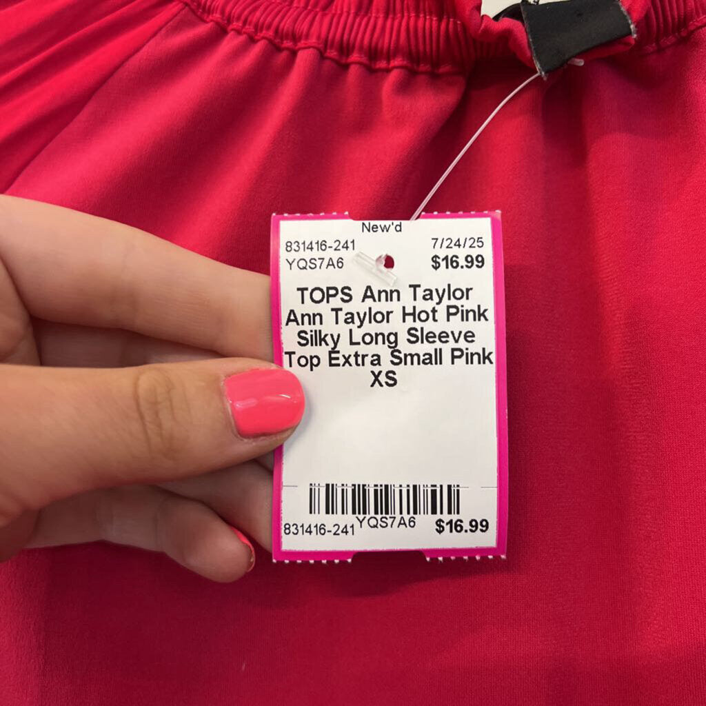 Ann Taylor Hot Pink Silky Long Sleeve Top Extra Small