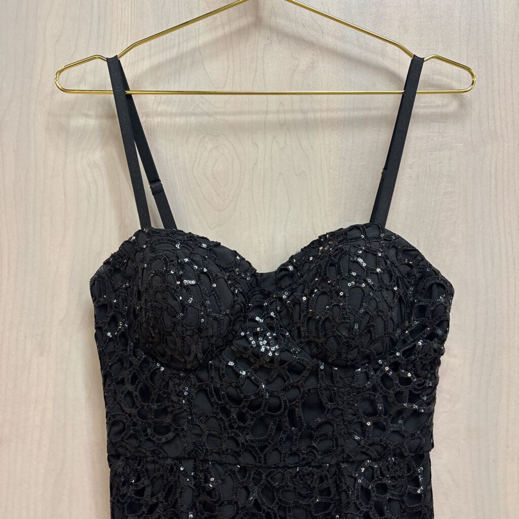 Bebe Black Sequin Lace Corset Top Midi Short Formal Dress 6