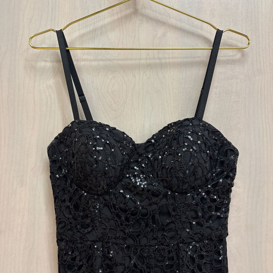 Bebe Black Sequin Lace Corset Top Midi Short Formal Dress 6
