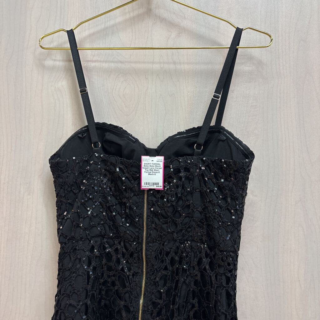 Bebe Black Sequin Lace Corset Top Midi Short Formal Dress 6