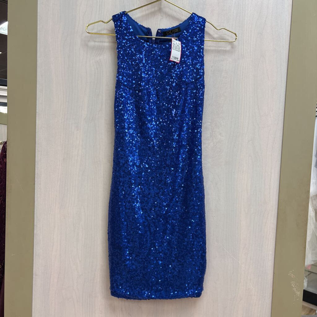 Depri Royal Blue Sequin High Neck Short Formal Dress Small