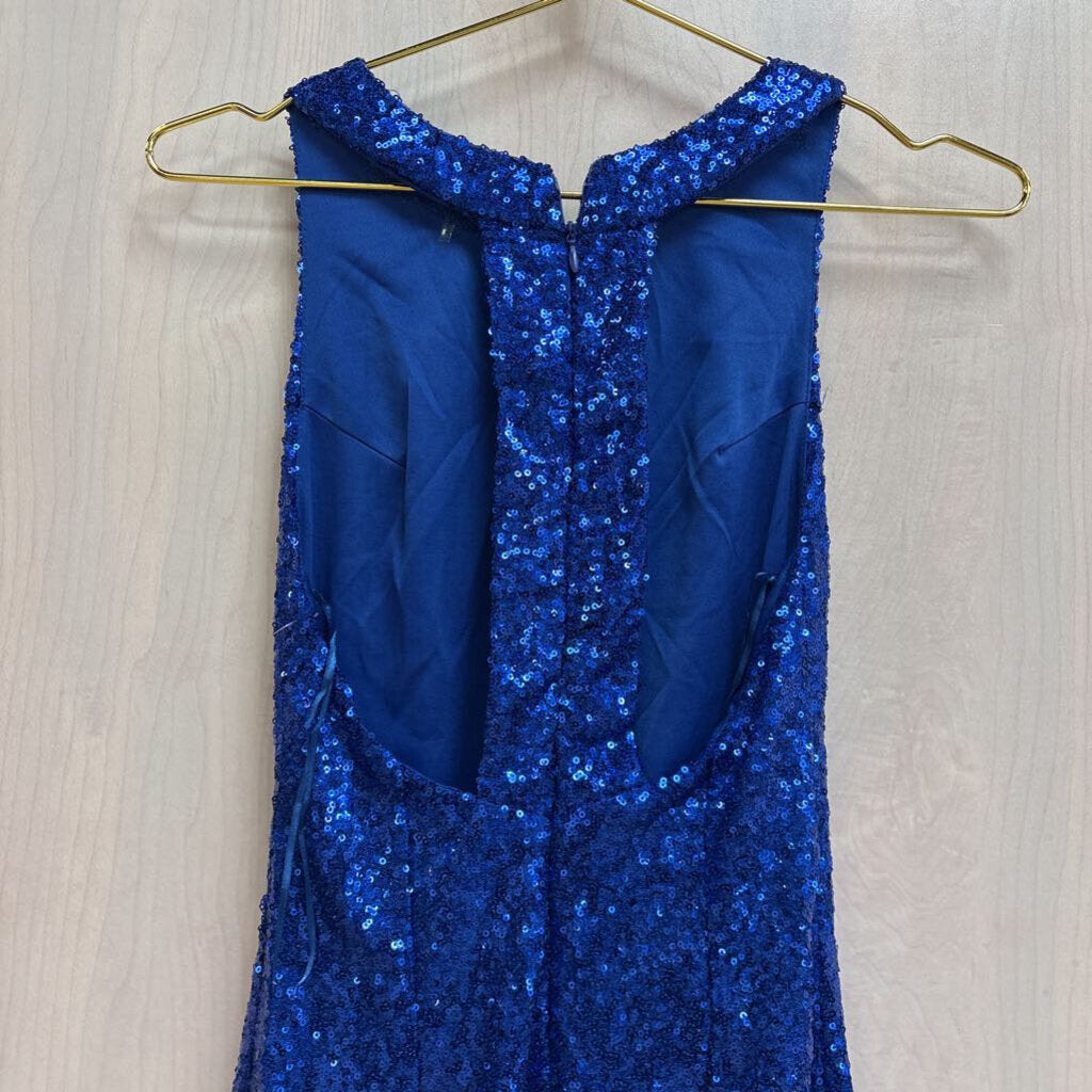 Depri Royal Blue Sequin High Neck Short Formal Dress Small