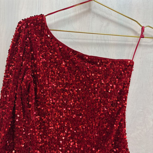 GB Red Sequin One Shoulder Short Formal Dress Extra Small