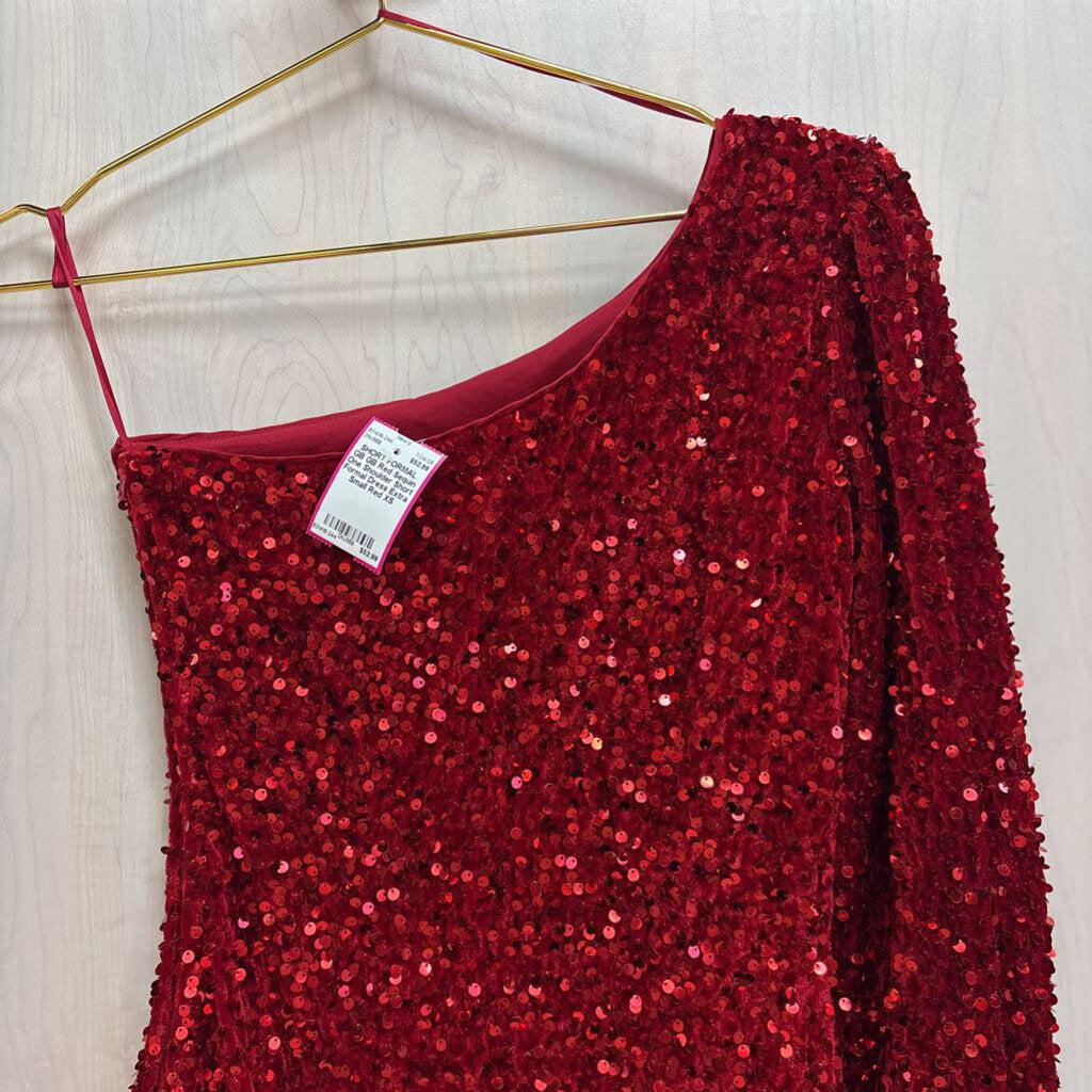 GB Red Sequin One Shoulder Short Formal Dress Extra Small