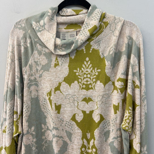 Anthropologie Cream/ Multi Print Soft Long Sleeve Mock Neck Top Large