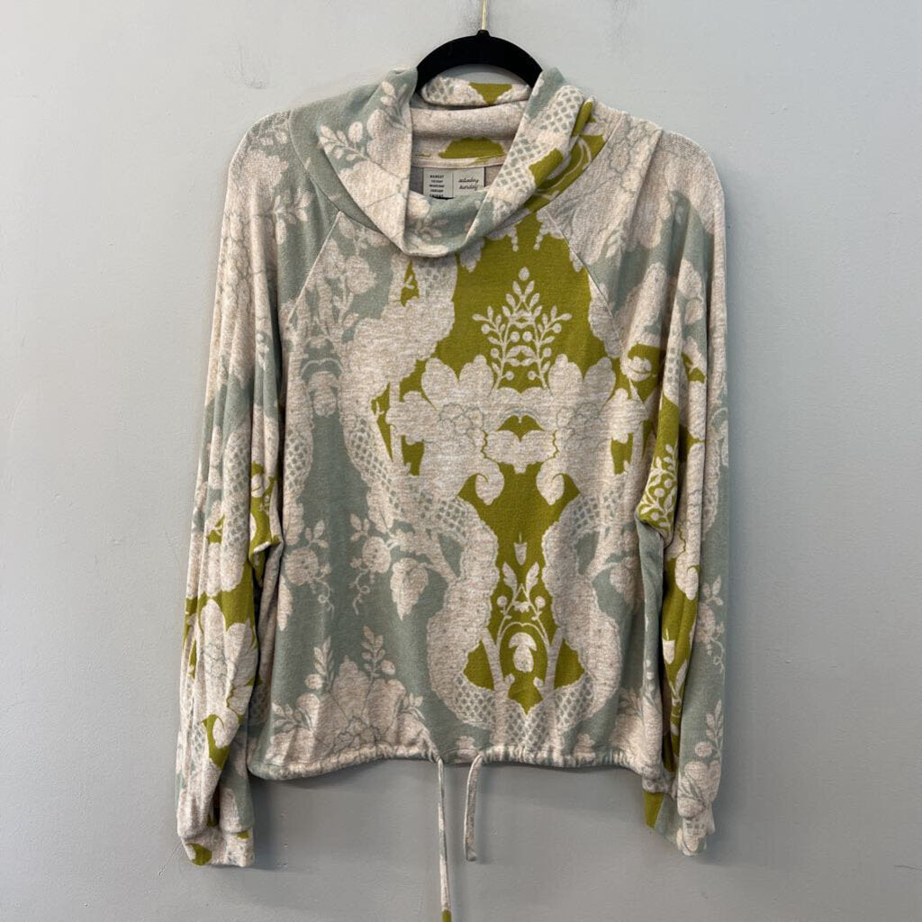 Anthropologie Cream/ Multi Print Soft Long Sleeve Mock Neck Top Large
