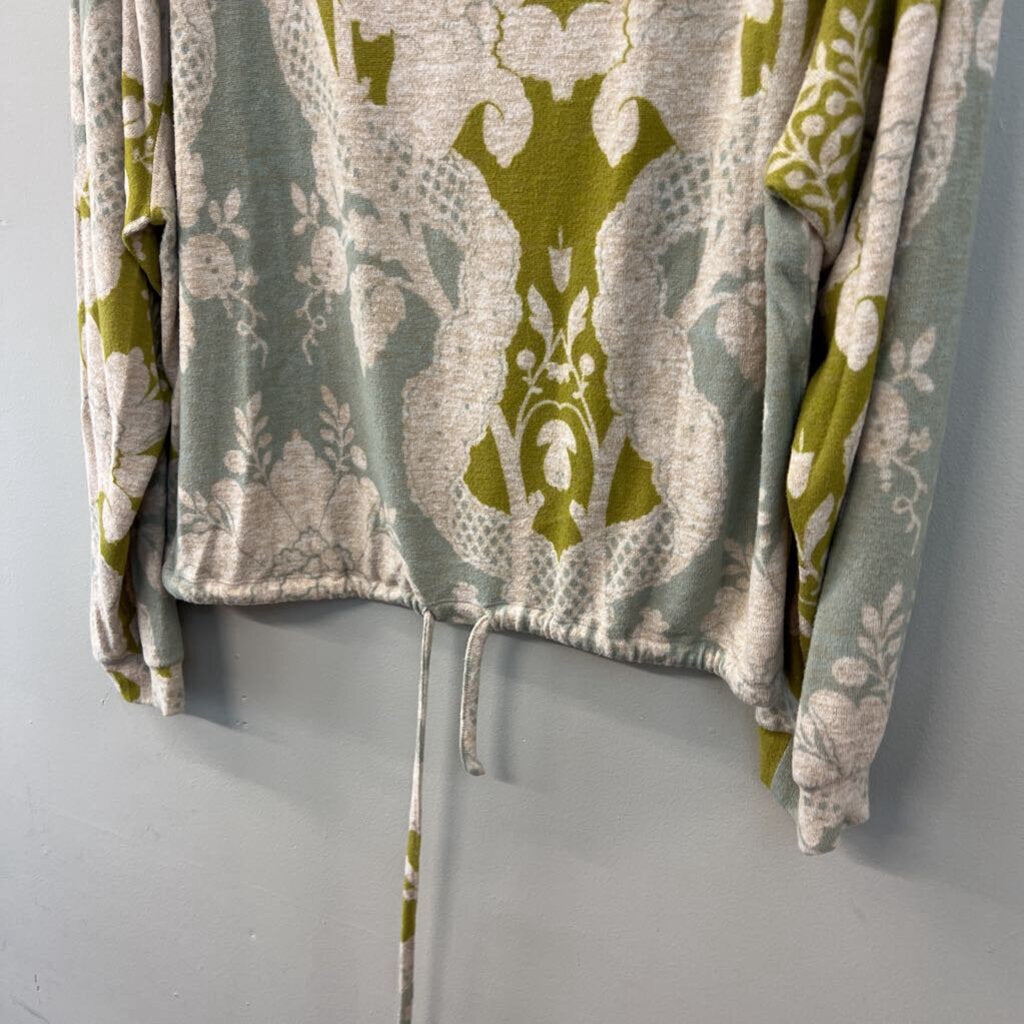 Anthropologie Cream/ Multi Print Soft Long Sleeve Mock Neck Top Large