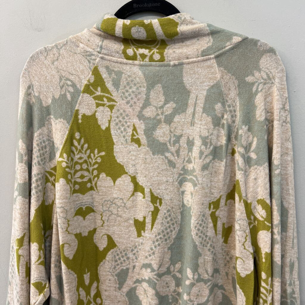 Anthropologie Cream/ Multi Print Soft Long Sleeve Mock Neck Top Large
