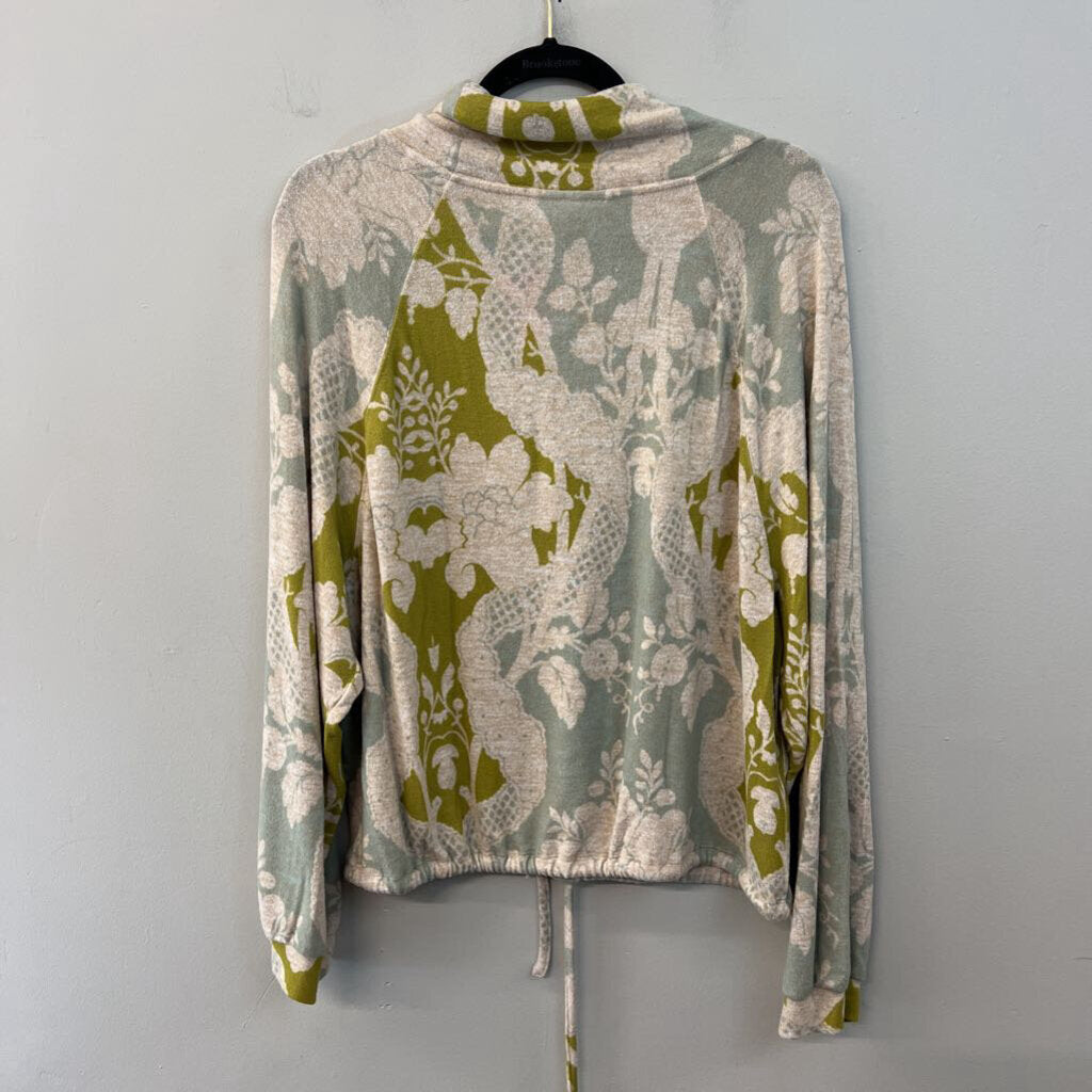 Anthropologie Cream/ Multi Print Soft Long Sleeve Mock Neck Top Large