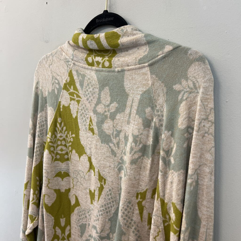 Anthropologie Cream/ Multi Print Soft Long Sleeve Mock Neck Top Large