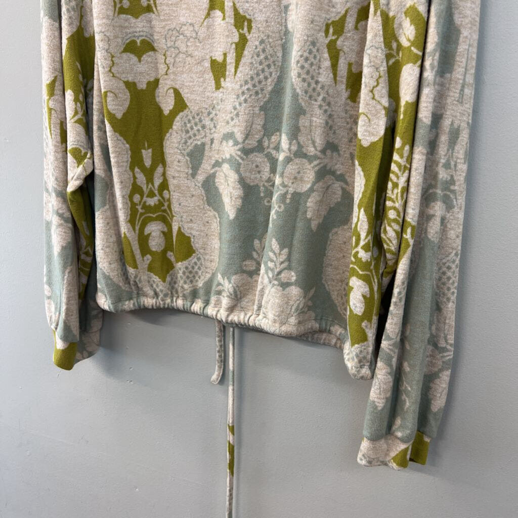 Anthropologie Cream/ Multi Print Soft Long Sleeve Mock Neck Top Large