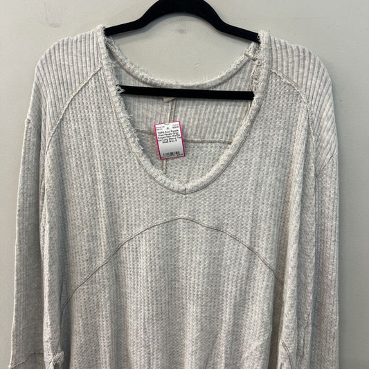 Free People Grey Frayed Hem Waffle Knit Long Sleeve Top Small