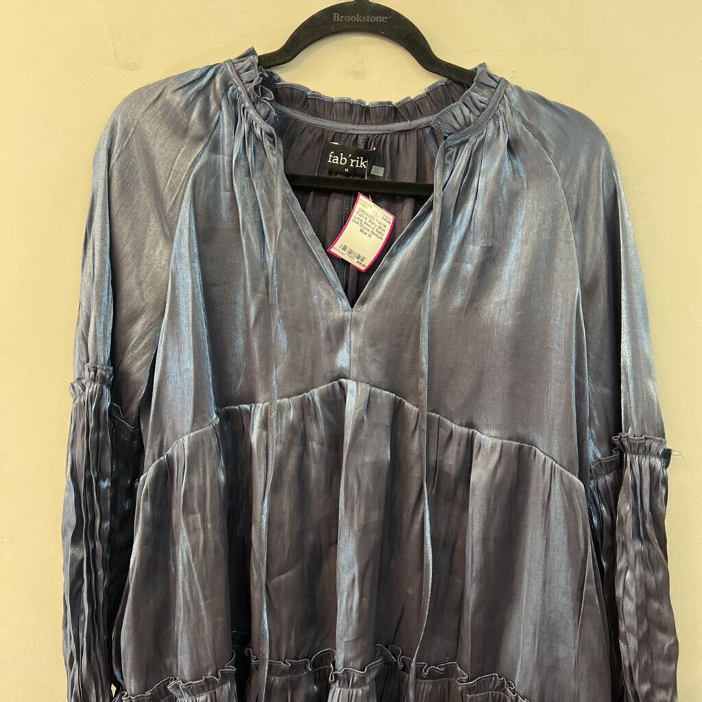 Fab'rik Shiny Blue Long Sleeve Baby Doll Dress Medium