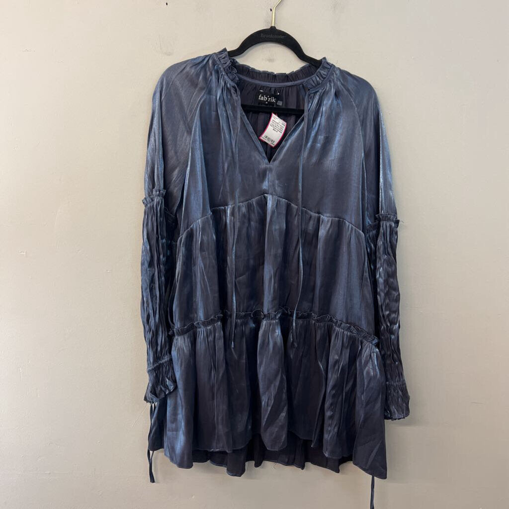 Fab'rik Shiny Blue Long Sleeve Baby Doll Dress Medium