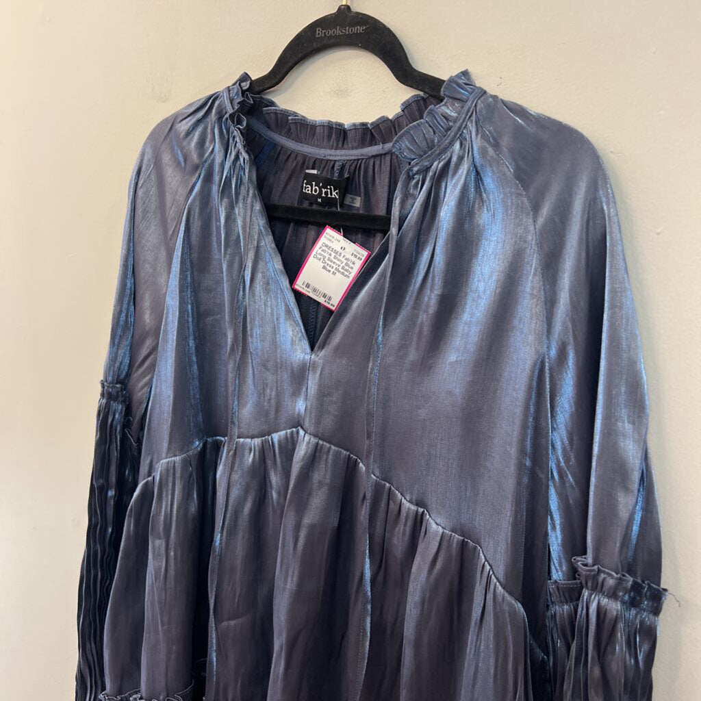 Fab'rik Shiny Blue Long Sleeve Baby Doll Dress Medium