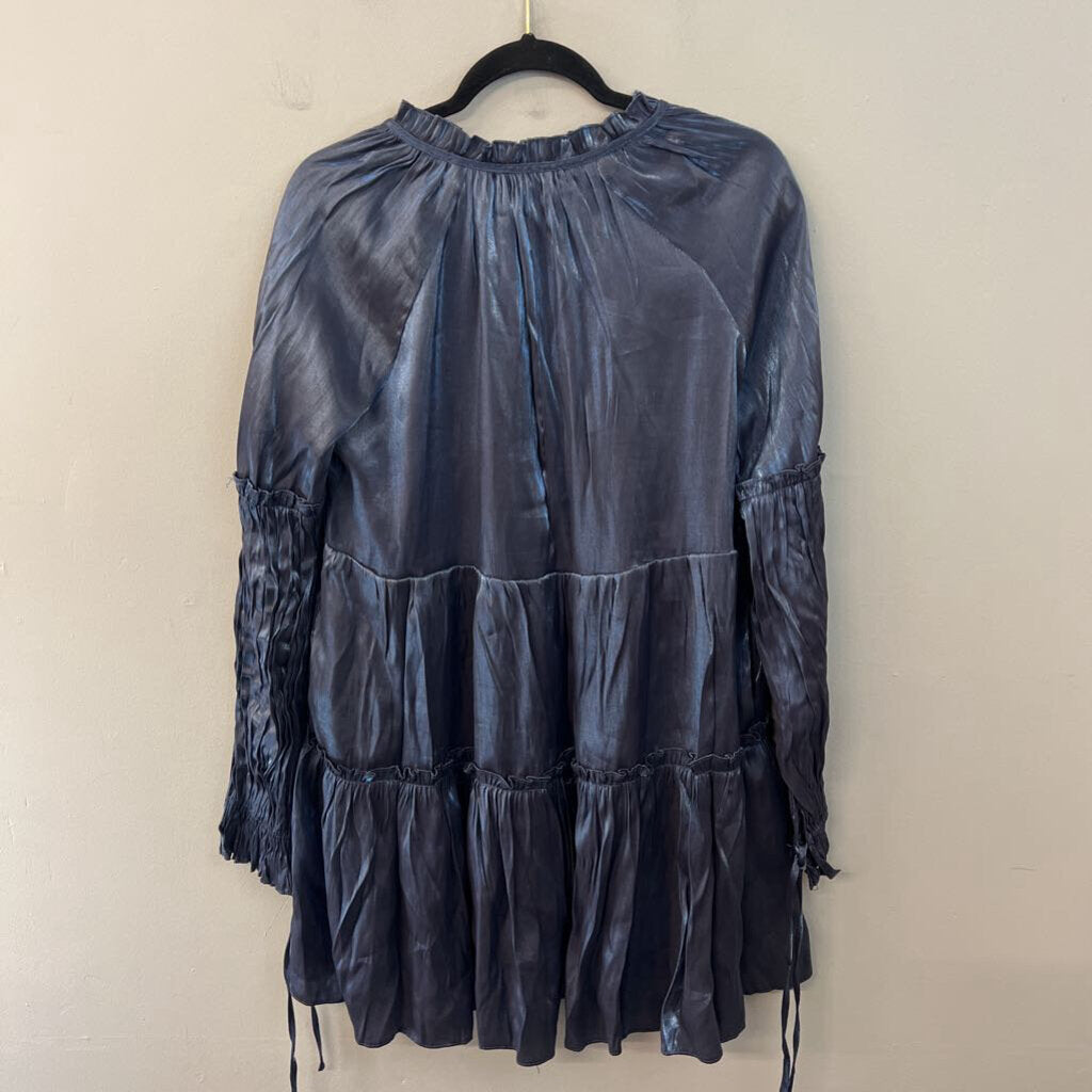 Fab'rik Shiny Blue Long Sleeve Baby Doll Dress Medium