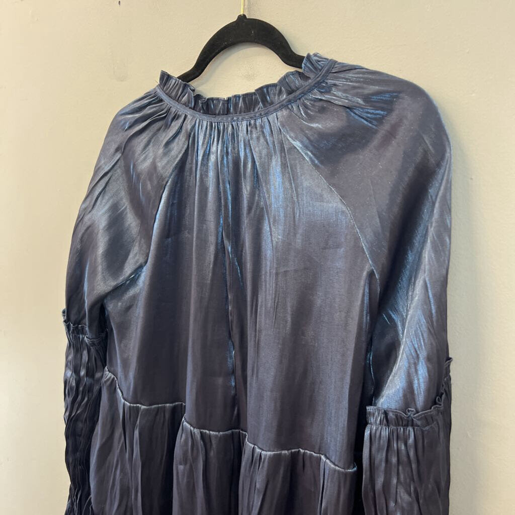 Fab'rik Shiny Blue Long Sleeve Baby Doll Dress Medium