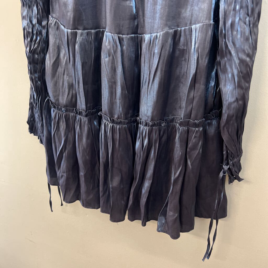 Fab'rik Shiny Blue Long Sleeve Baby Doll Dress Medium