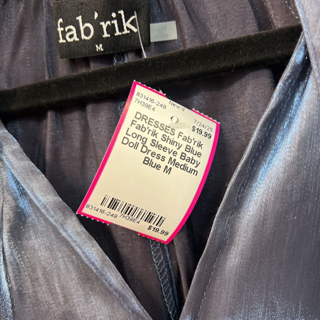 Fab'rik Shiny Blue Long Sleeve Baby Doll Dress Medium