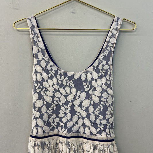 Anthropologie Blue/ Cream Lace Overlay Tank Dress Large