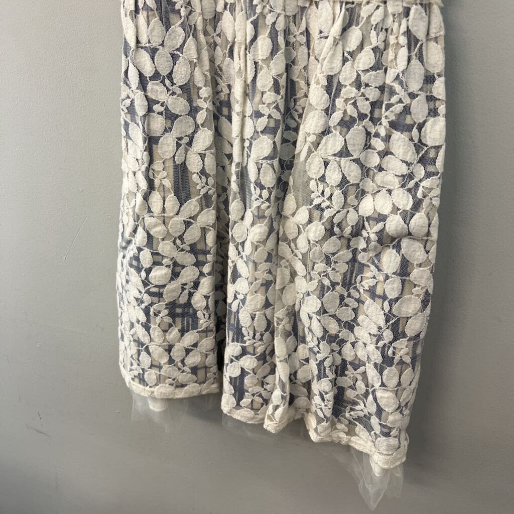 Anthropologie Blue/ Cream Lace Overlay Tank Dress Large