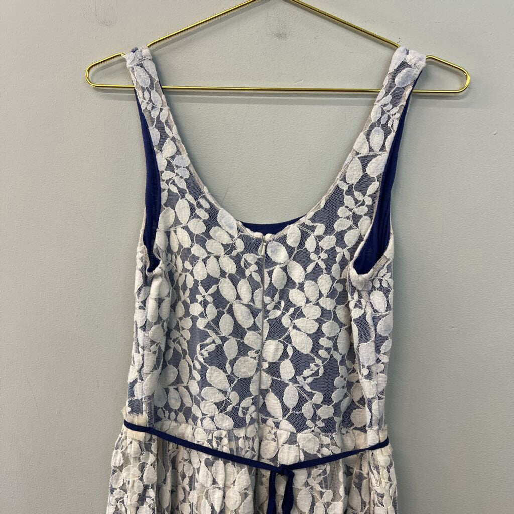 Anthropologie Blue/ Cream Lace Overlay Tank Dress Large