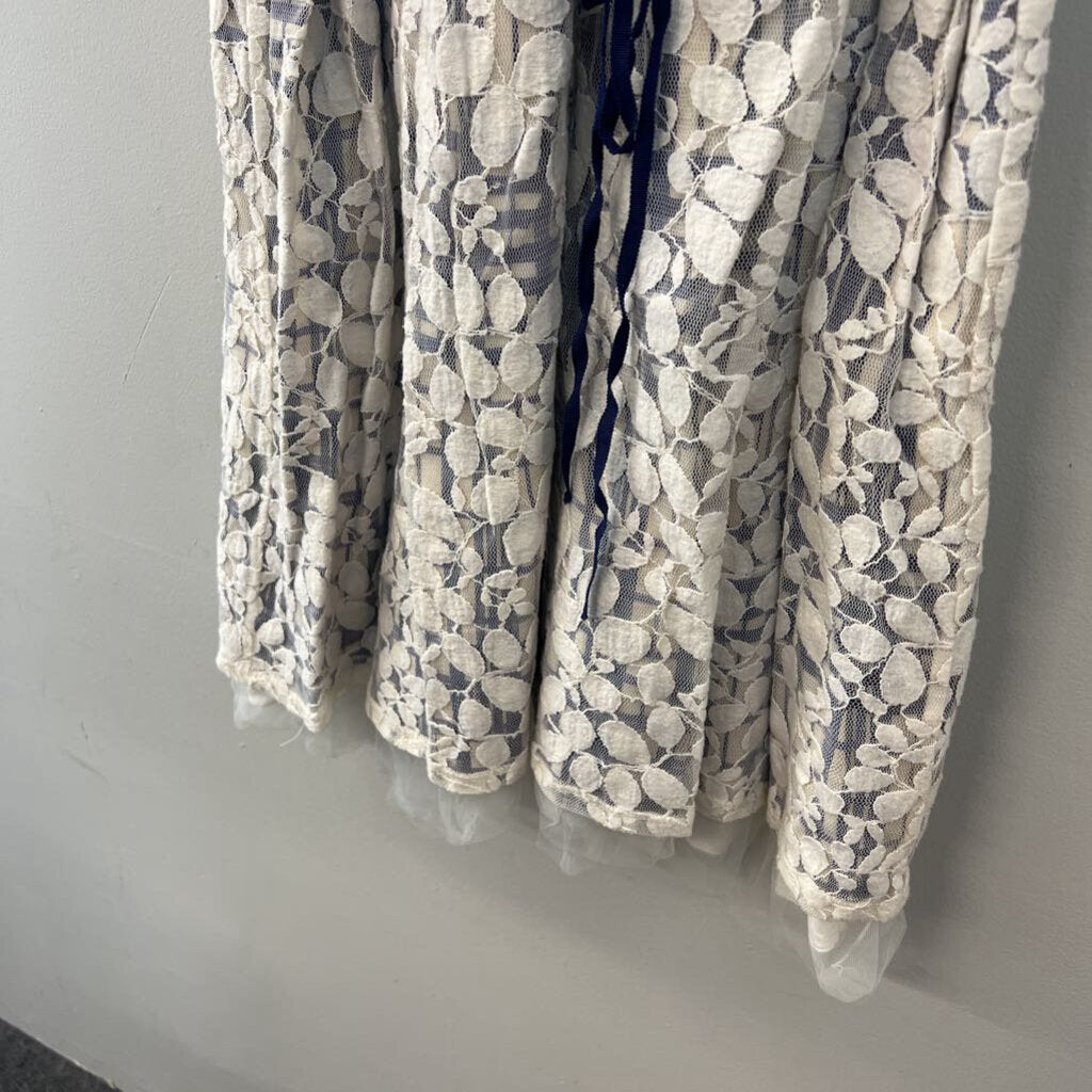 Anthropologie Blue/ Cream Lace Overlay Tank Dress Large