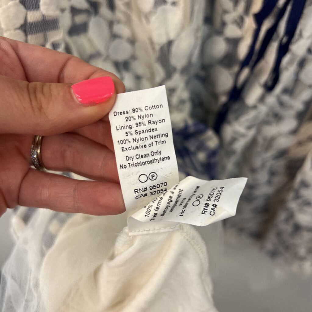 Anthropologie Blue/ Cream Lace Overlay Tank Dress Large